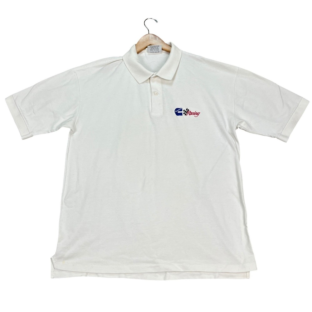 VTG Cummins Racing Polo Shirt Men XL White Short Sleeve USA MADE Crystal Springs
